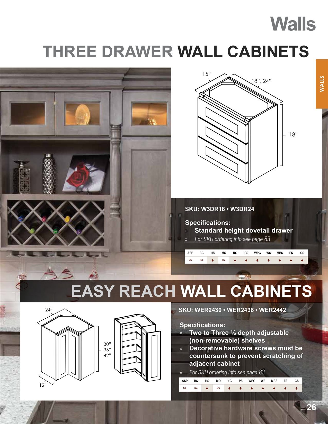 Wall cabinets options, catalog sheet 4