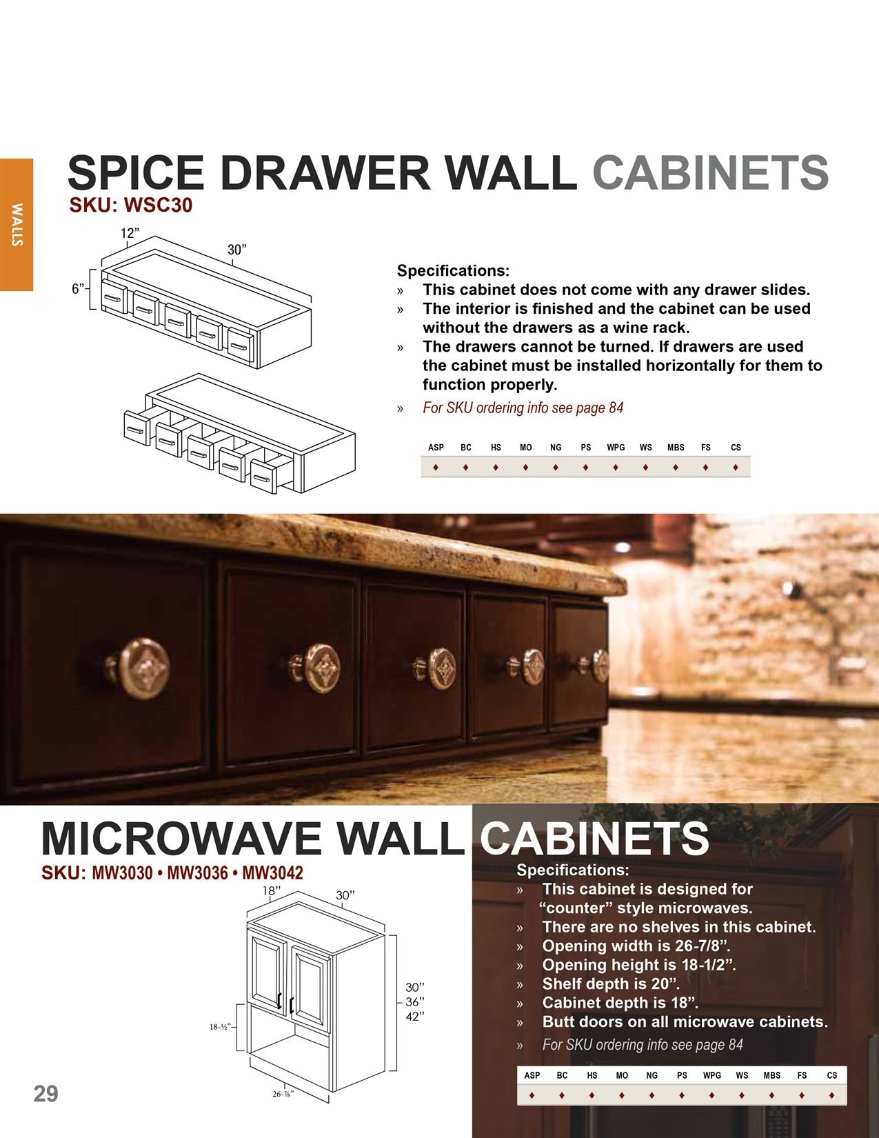 Wall cabinets options, catalog sheet 7