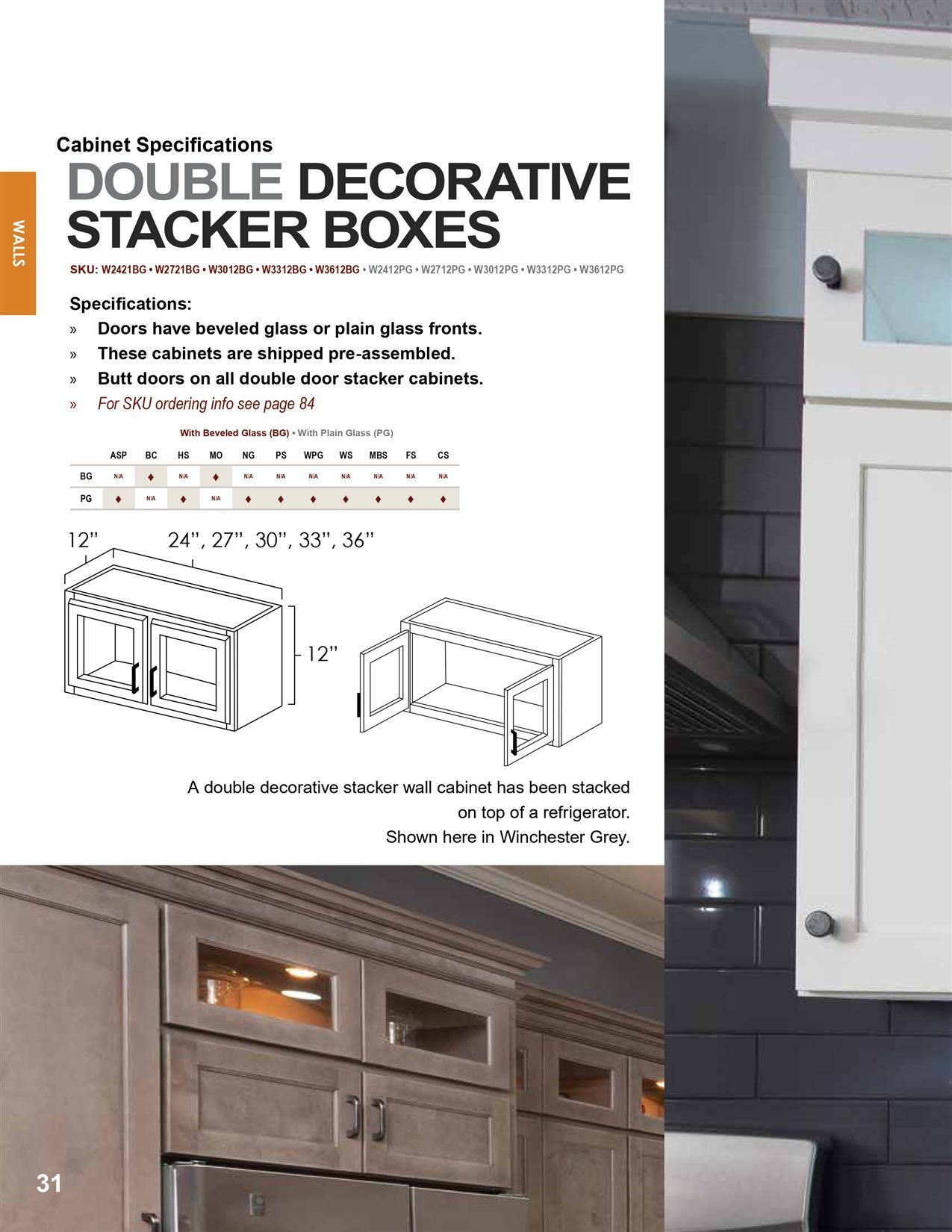 Wall cabinets options, catalog sheet 9