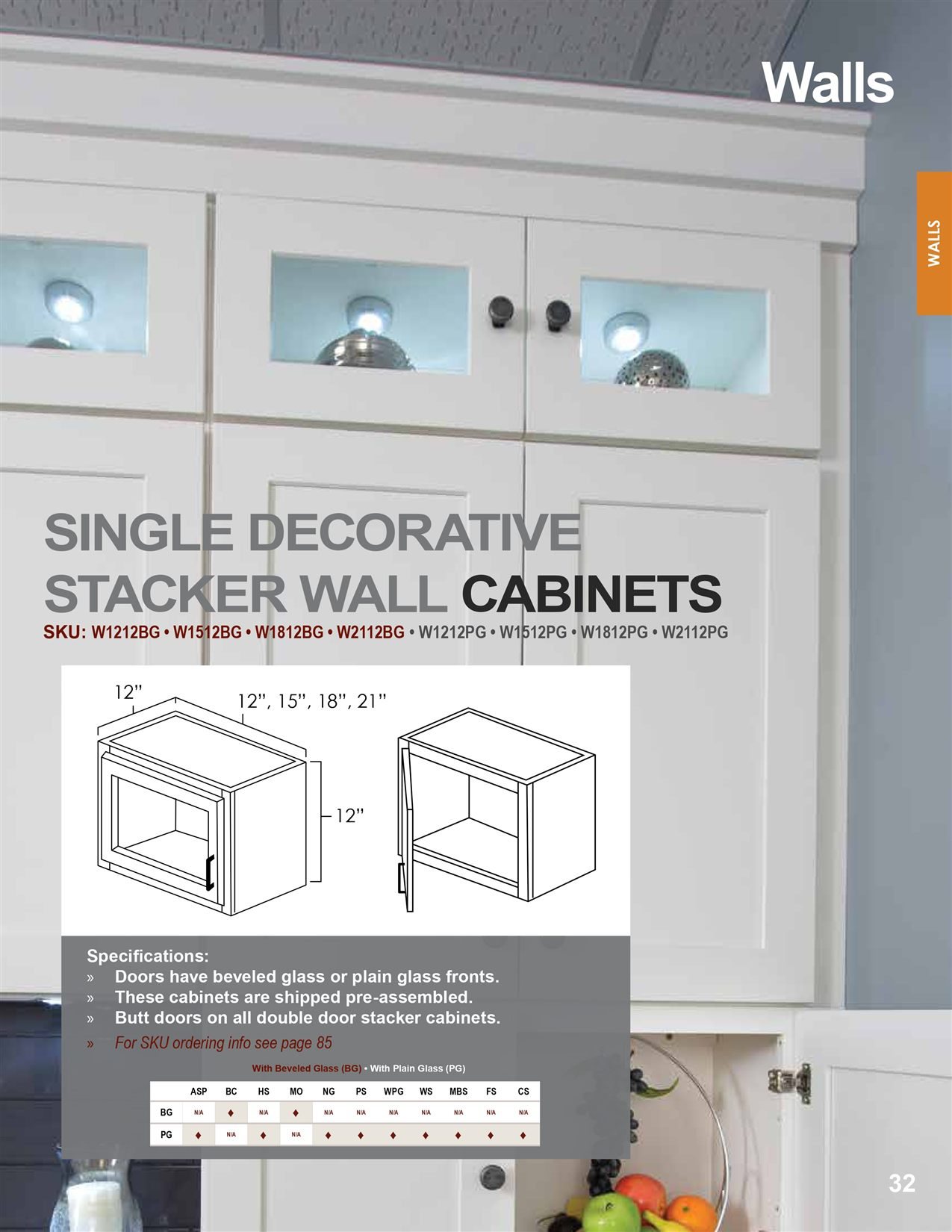 Wall cabinets options, catalog sheet 10