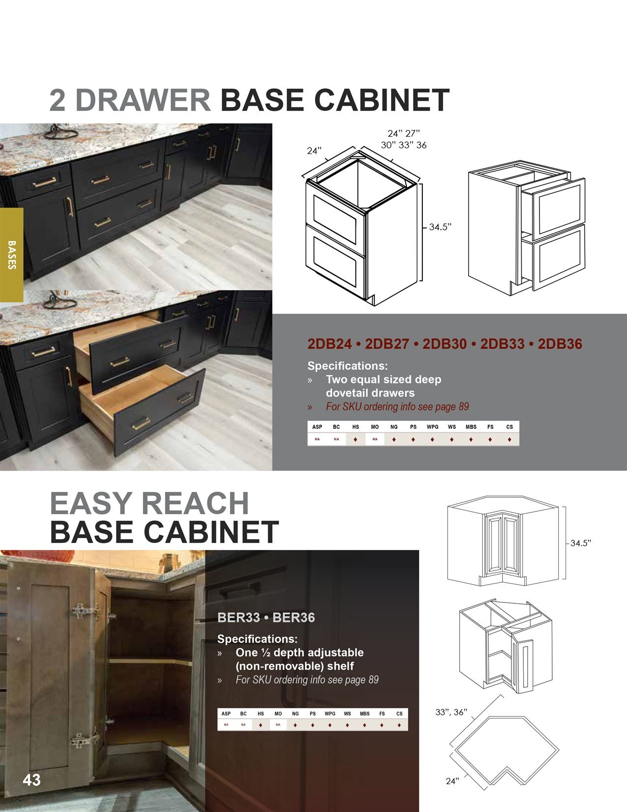 Base cabinets options, catalog sheet 9