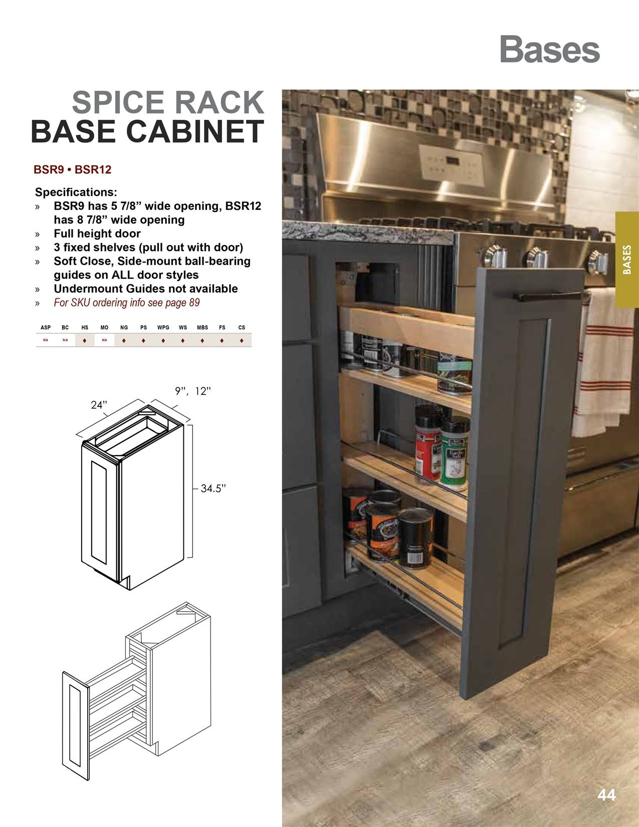 Base cabinets options, catalog sheet 10