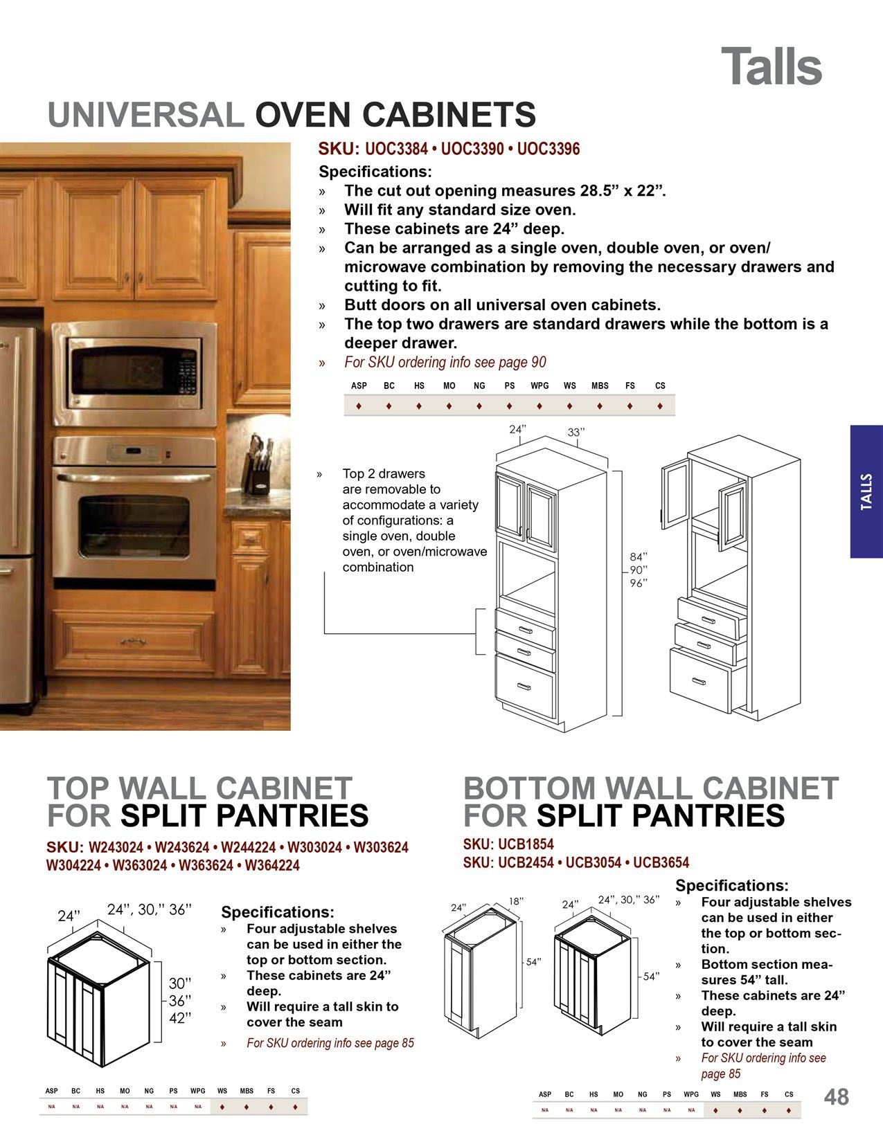 Tall and pantry cabinets options, catalog sheet 2