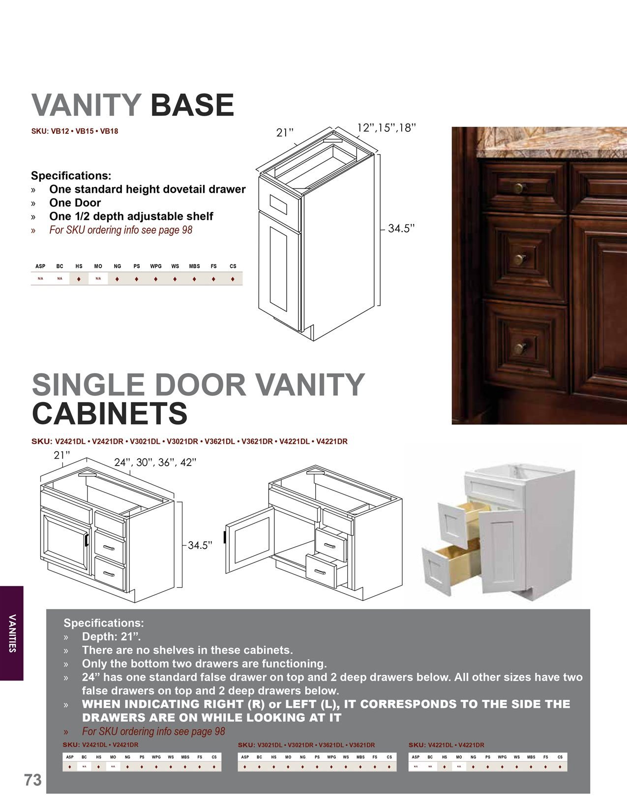 Vanity cabinets options, catalog sheet 3