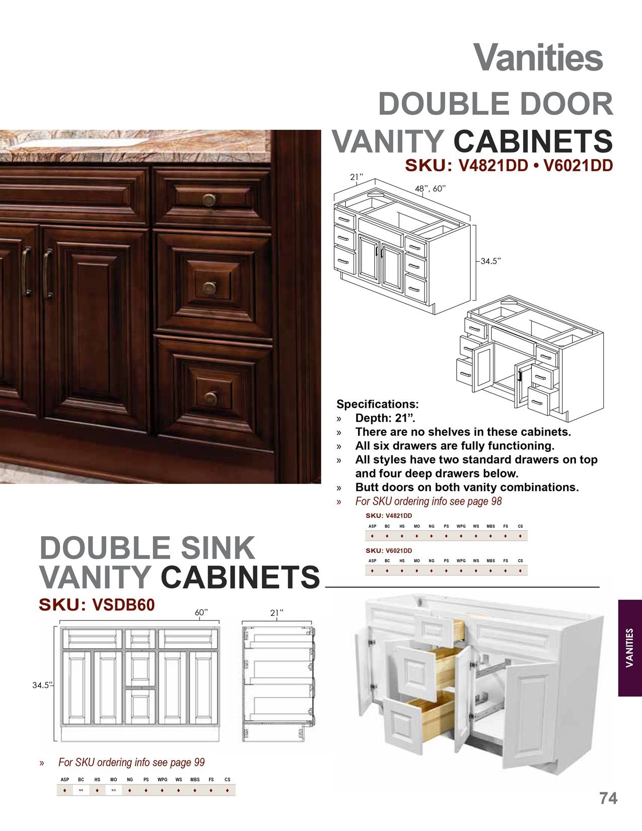 Vanity cabinets options, catalog sheet 4